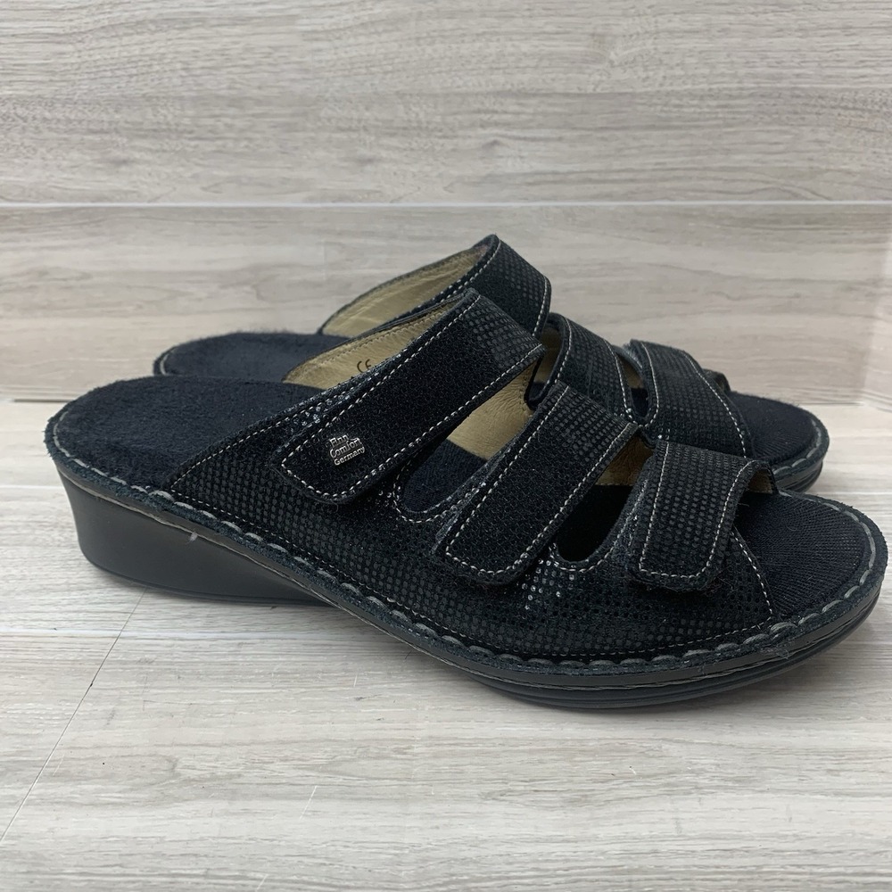 Finn Comfort Cremona Sandals Black Leather Triple Strap Comfort Shoes 5 - Picture 2 of 11